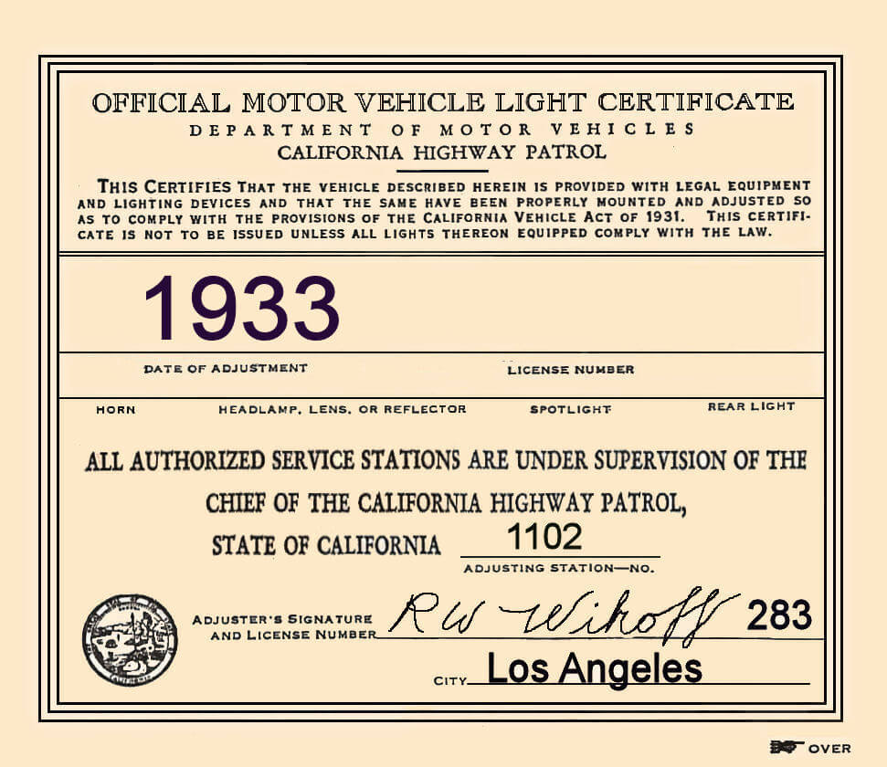 1933 California Inspection sticker
